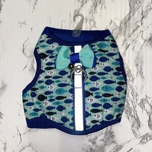 Whisker City Cat Blue Fish and Bow Tie Reflective Harness New